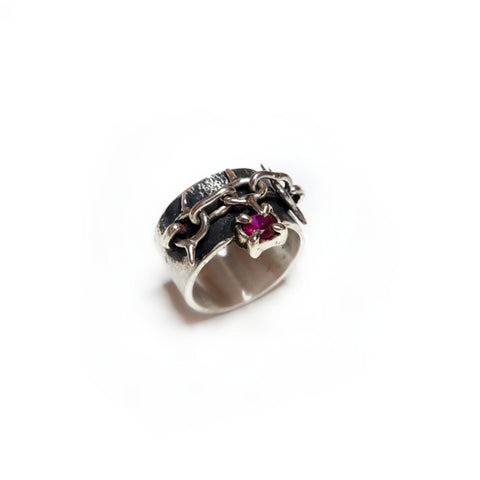 Spikey Chain Ring with ruby cz